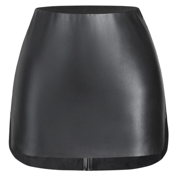 New Commense Black Mini XL/12 Faux Leather Zippered Skirt Asymmetrical Retro - Picture 14 of 14